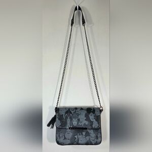 LOUNGEFLY DISNEY VILLAINS DEBOSSED CROSS BODY BAG.